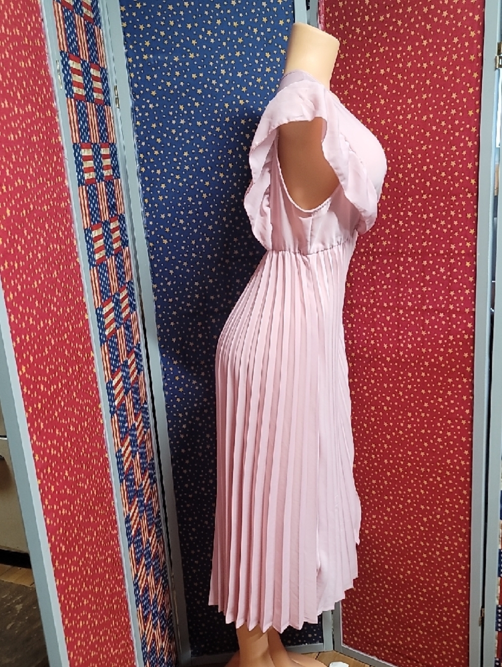 SHEIN Blush Pink Pleated V-Neck Maxi Dress - Picture 2 of 4